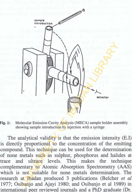 Fig. 1: Molecular Emission Cavity Analysis (MECA) sample holder assembly showing sample introduction by injection with a syringe