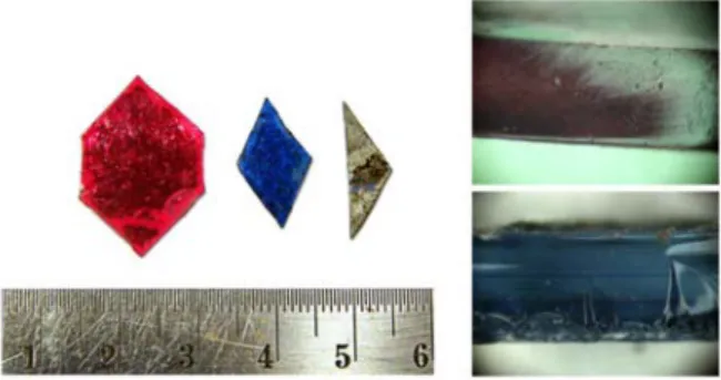 FIG. 2. Photograph of red and blue mirrors on the front side, the back side and their cross-sections