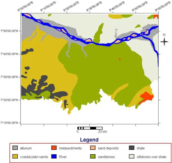 Figure 2. Geological Map of the Lower River Benue Basin (after, Kogbe, 1989)  