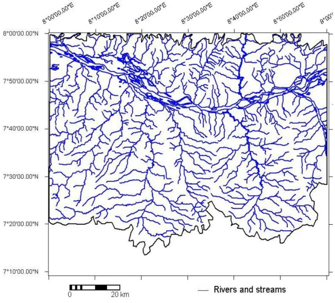 Figure 3. Drainage Density of the Lower River Benue Basin  Note: (Major Rivers and Streams) 