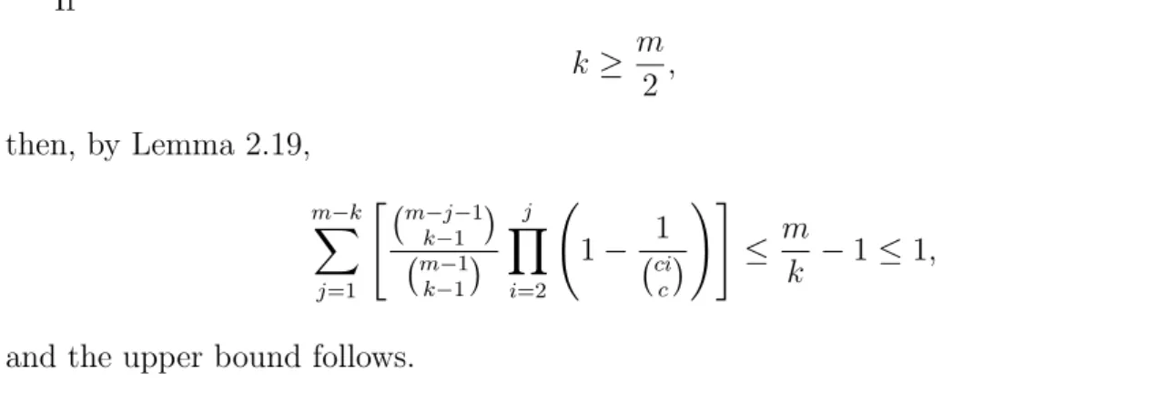 Figure 2.3. A table showing bounds for and exact and asymptotic values of k m (c) and w (c)m = P (L τ (c) = 1) for small values of c.