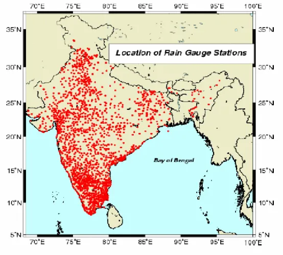 Figure 2.1: Locations of 1803 rain gauge stations (Rajeevan et al., 2005). 