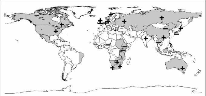 Figure 2.7: Regions for which the large sets of daily rainfall time series are available for analyses of 