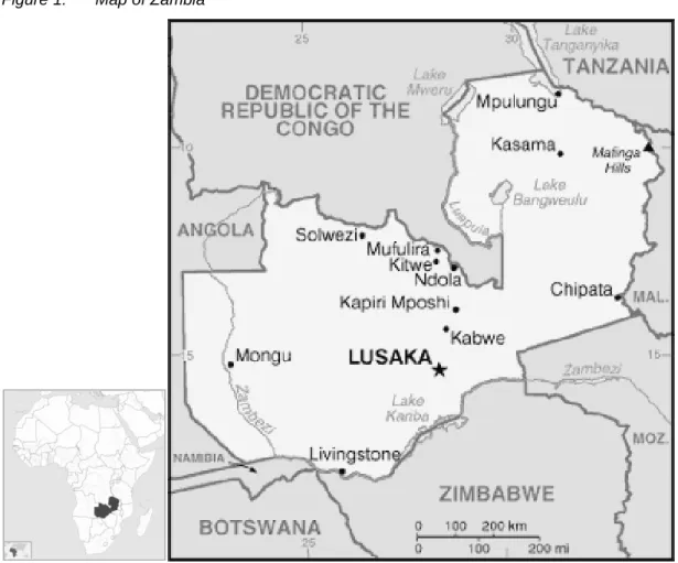 Figure 1:  Map of Zambia 