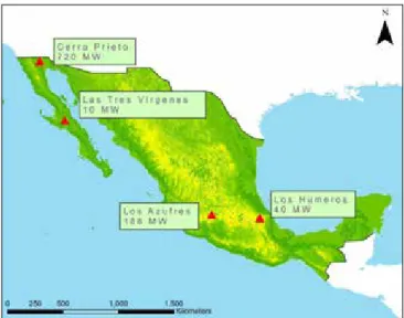 Figure 1 Geothermal fields in Mexico.