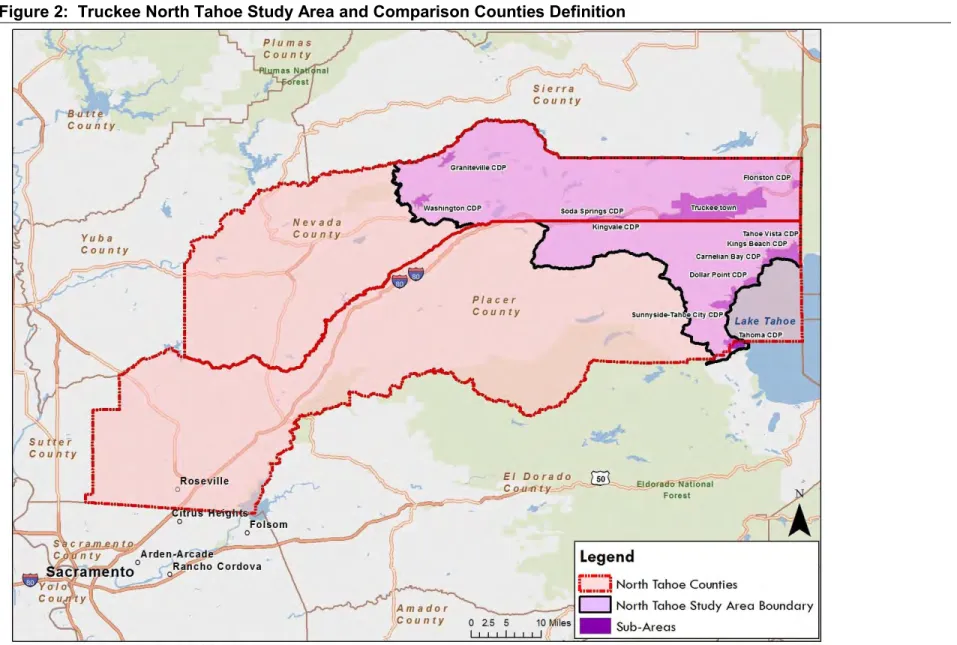 Figure 2:  Truckee North Tahoe Study Area and Comparison Counties Definition 