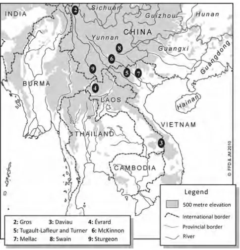 Figure 1.1  The Southeast Asian Massif and the eight case study chapters