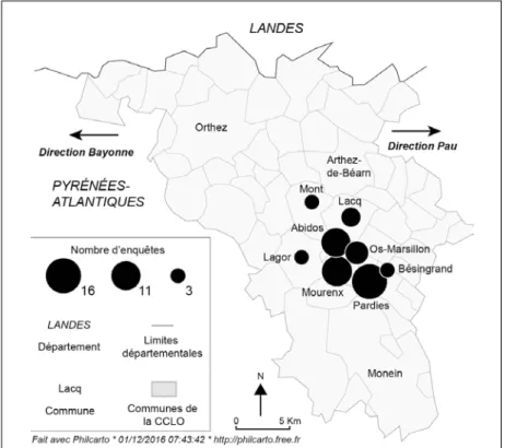 Figure 2  Carte de localisation des enquêtes réalisées auprès des riverains Source : Rebotier et al., 2017.