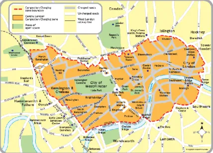 Figure 7 : Zone concernée par le cordon de péage  Londonien 