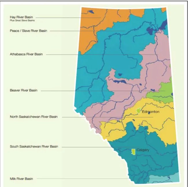 Figure 2.2: Major river basins in Alberta.  Source AENV (2010). 