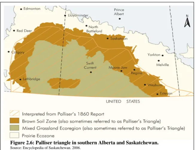 Figure 2.6: Palliser triangle in southern Alberta and Saskatchewan. 