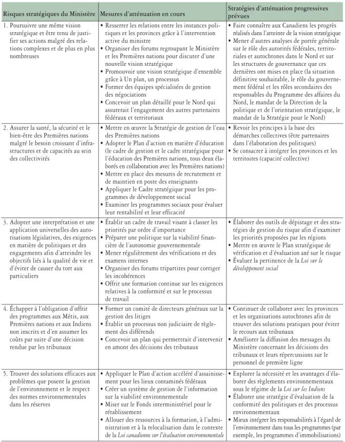 Tableau 10 : Stratégies d’atténuation des risques