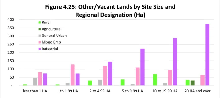 Figure 4.25: Other/Vacant Lands by Site Size and  Regional Designation (Ha)