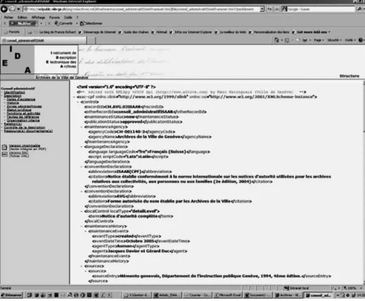 Figure 1: Balises en XML/EAC d’une notice d’autorité
