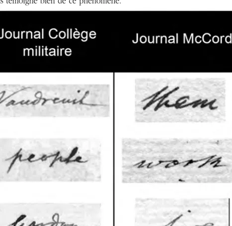 Illustration 15 : Exemples de traits fluides provenant des journaux du McCord et  du Collège militaire