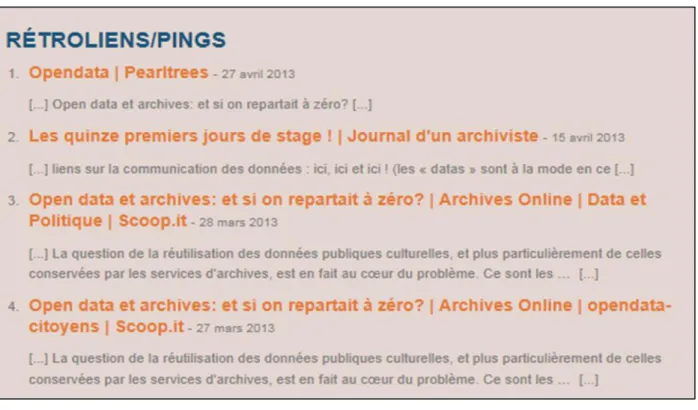 Illustration 12 : extrait des pings et rétroliens de  