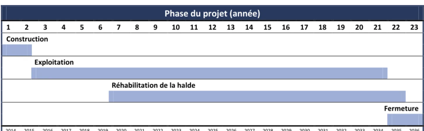 Figure 2-3  Calendrier des principales étapes du projet  Phase du projet (année) 