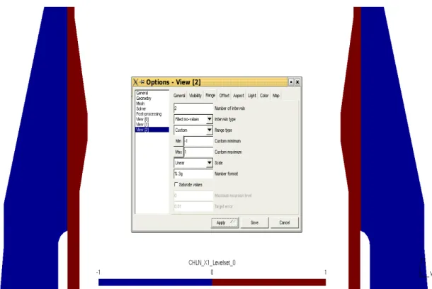 Figure 3.2-a : réglages de gmsh (v1.65) pour la visualisation de level sets