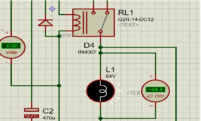 Figure 4. 2: Voltage and current rating for phase – 1 (Upper) and voltage across load – 1 (L1, A  bulb) for this phase