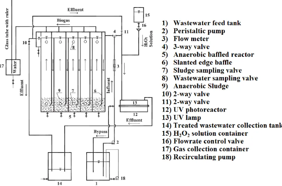 Figure 3.1. Schematic diagram of the combined processes of ABR and UV/H 2 O 2  photoreactor