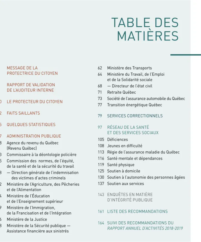 TABLE DES  MATIÈRES