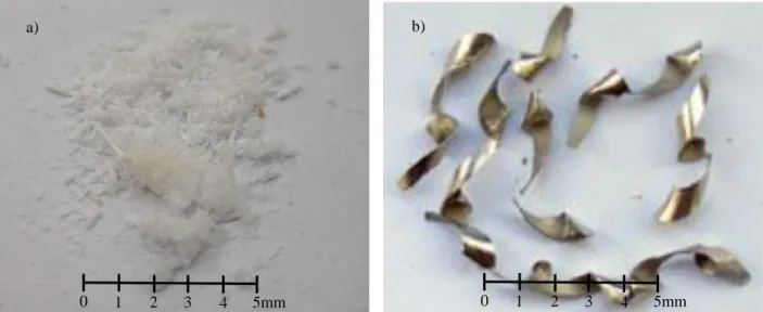 Figure 3-5: Chip formation resulting in the drilling of a) bovine bone and b) AISI 316 stainless steel