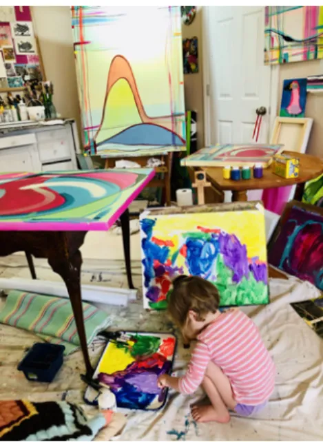 Figure 5. Maribelle [3] Painting in Shared Studio Space, March 2020
