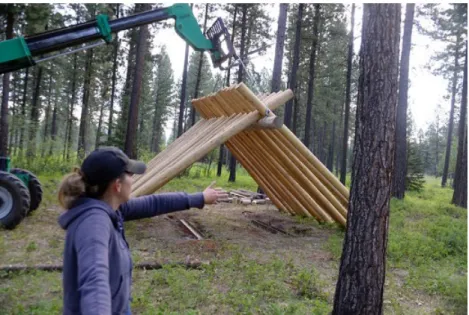 Figure 1. Casey Schachner directing the install of Stringer, her large-scale, site-specific  artwork at Blackfoot Pathways: Sculpture in the Wild (BPSW)