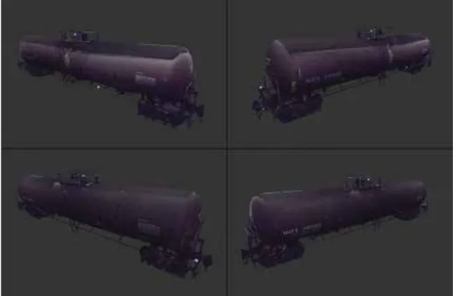 Figure 1: Oblique views of exemplar NATX 310595 tank car laser scan visualizations 