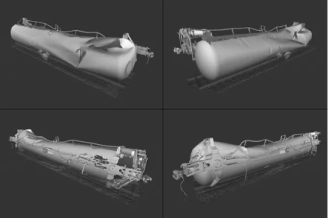 Figure 3: Oblique views of TILX 316570 tank car laser scan visualizations 