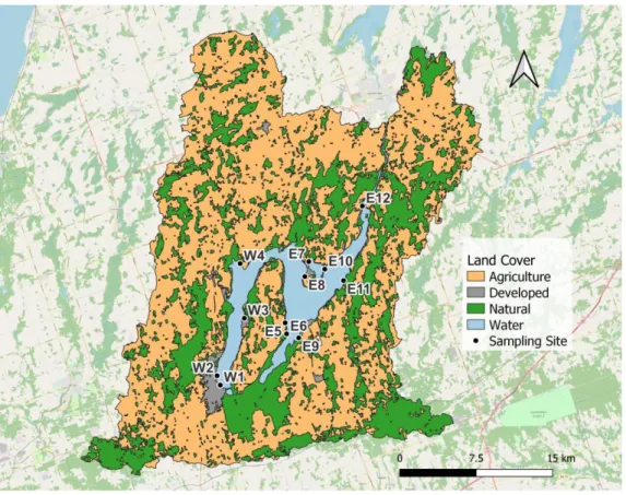 Figure 2.1 Map of Lake Scugog and surrounding watershed with delineated land use categories