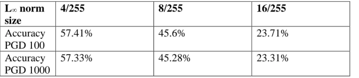 Table 5.1: PGD 1000 validation. 