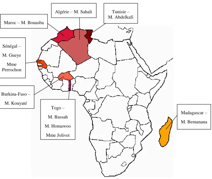 Figure 14 : Carte des pays d’origine des témoins interrogés  Source : http://www.fao.org/documents/en/docrep.jsp 