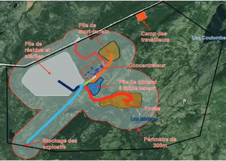 Figure 2-1: Différentes installations de la mine et du concentrateur 
