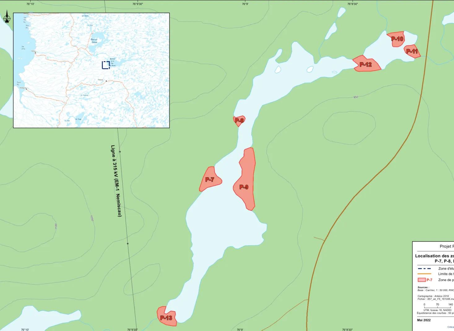 Figure 6 -  Localisation des zones P-7, P-8, P-9, P-10, P-11 et P-13